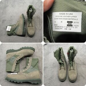 UFCW Mens Combat Boots 13 R Green Genuine Leather Steel Toe Lace-Up USA Made NEW